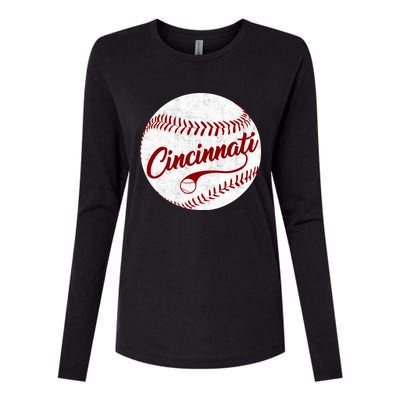 Baseball Cincinnati Vintage Ball Red Seam National Pastime Womens Cotton Relaxed Long Sleeve T-Shirt