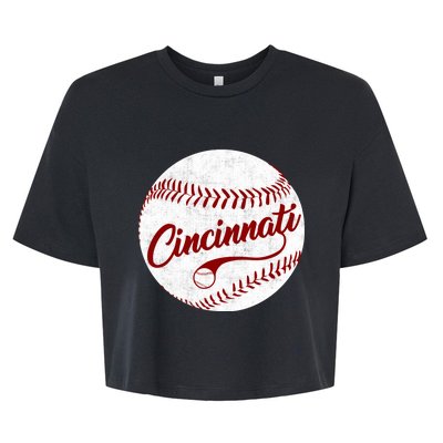 Baseball Cincinnati Vintage Ball Red Seam National Pastime Bella+Canvas Jersey Crop Tee