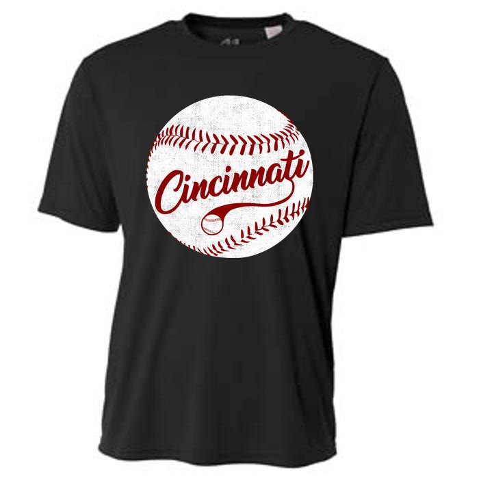 Baseball Cincinnati Vintage Ball Red Seam National Pastime Cooling Performance Crew T-Shirt