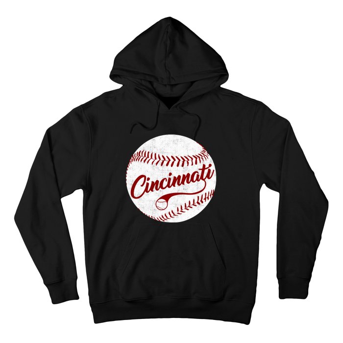 Baseball Cincinnati Vintage Ball Red Seam National Pastime Hoodie