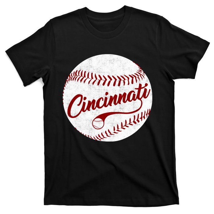 Baseball Cincinnati Vintage Ball Red Seam National Pastime T-Shirt