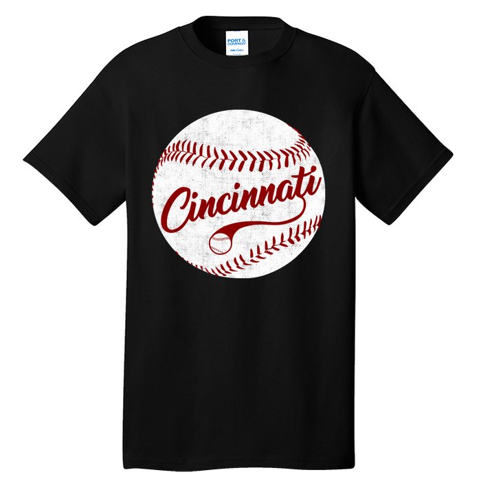 Baseball Cincinnati Vintage Ball Red Seam National Pastime Tall T-Shirt