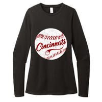 Baseball Cincinnati Vintage Ball Red Seam National Pastime Womens CVC Long Sleeve Shirt