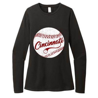 Baseball Cincinnati Vintage Ball Red Seam National Pastime Womens CVC Long Sleeve Shirt