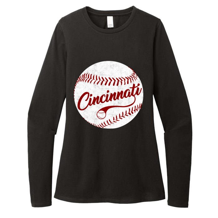 Baseball Cincinnati Vintage Ball Red Seam National Pastime Womens CVC Long Sleeve Shirt