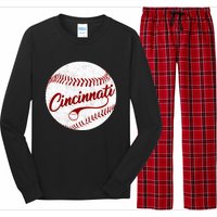 Baseball Cincinnati Vintage Ball Red Seam National Pastime Long Sleeve Pajama Set