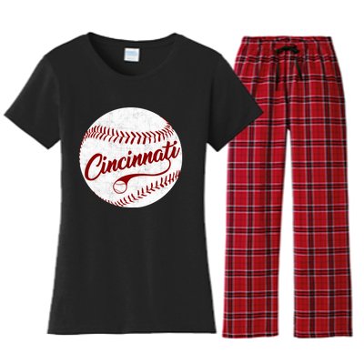 Baseball Cincinnati Vintage Ball Red Seam National Pastime Women's Flannel Pajama Set