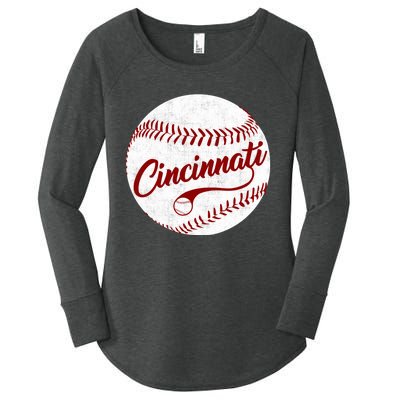 Baseball Cincinnati Vintage Ball Red Seam National Pastime Women's Perfect Tri Tunic Long Sleeve Shirt