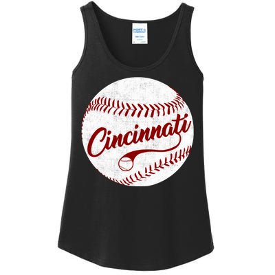 Baseball Cincinnati Vintage Ball Red Seam National Pastime Ladies Essential Tank