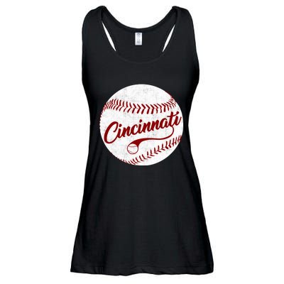 Baseball Cincinnati Vintage Ball Red Seam National Pastime Ladies Essential Flowy Tank