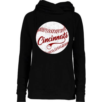 Baseball Cincinnati Vintage Ball Red Seam National Pastime Womens Funnel Neck Pullover Hood