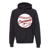 Baseball Cincinnati Vintage Ball Red Seam National Pastime Premium Hoodie