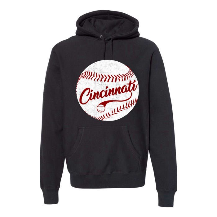 Baseball Cincinnati Vintage Ball Red Seam National Pastime Premium Hoodie