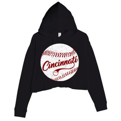 Baseball Cincinnati Vintage Ball Red Seam National Pastime Crop Fleece Hoodie