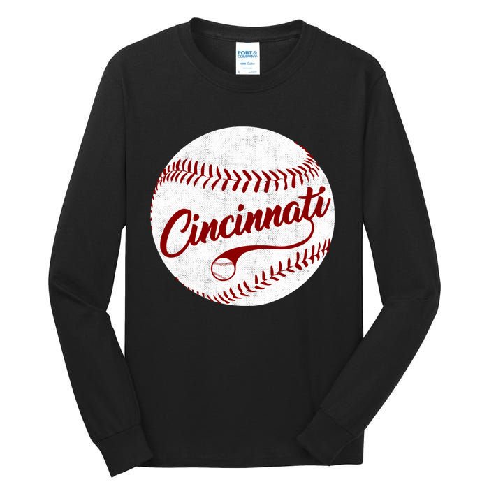 Baseball Cincinnati Vintage Ball Red Seam National Pastime Tall Long Sleeve T-Shirt