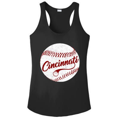 Baseball Cincinnati Vintage Ball Red Seam National Pastime Ladies PosiCharge Competitor Racerback Tank