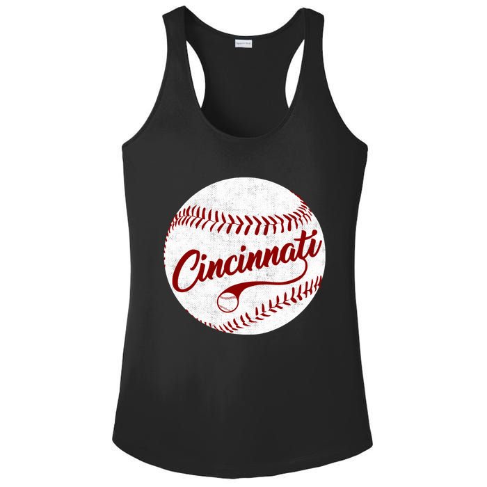 Baseball Cincinnati Vintage Ball Red Seam National Pastime Ladies PosiCharge Competitor Racerback Tank