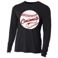 Baseball Cincinnati Vintage Ball Red Seam National Pastime Cooling Performance Long Sleeve Crew