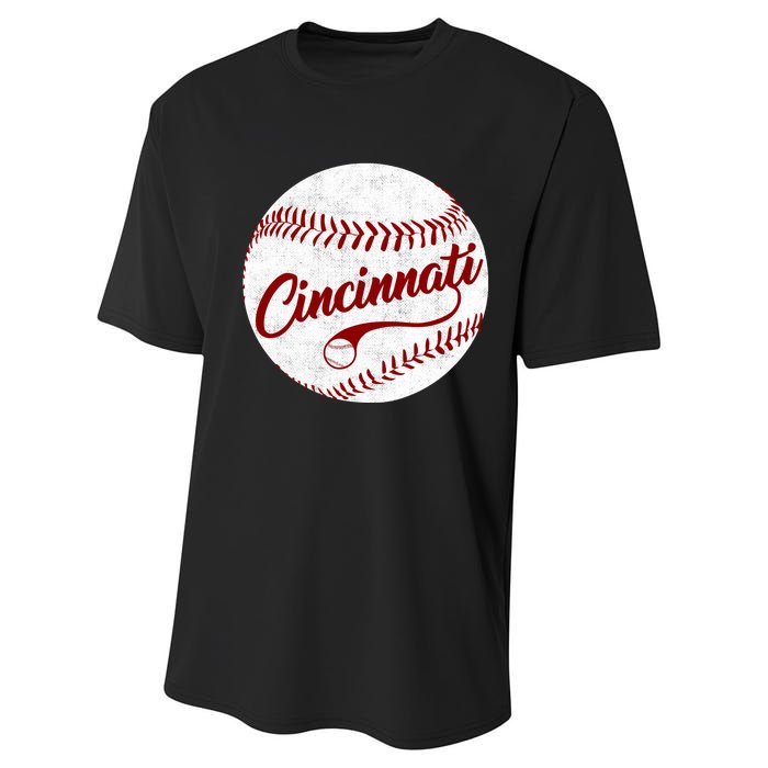 Baseball Cincinnati Vintage Ball Red Seam National Pastime Performance Sprint T-Shirt