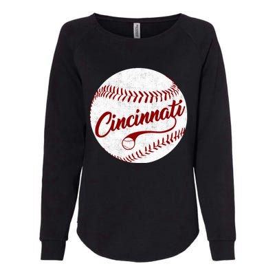 Baseball Cincinnati Vintage Ball Red Seam National Pastime Womens California Wash Sweatshirt