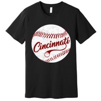 Baseball Cincinnati Vintage Ball Red Seam National Pastime Premium T-Shirt