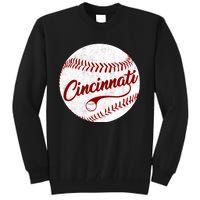 Baseball Cincinnati Vintage Ball Red Seam National Pastime Tall Sweatshirt