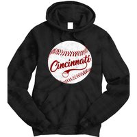 Baseball Cincinnati Vintage Ball Red Seam National Pastime Tie Dye Hoodie