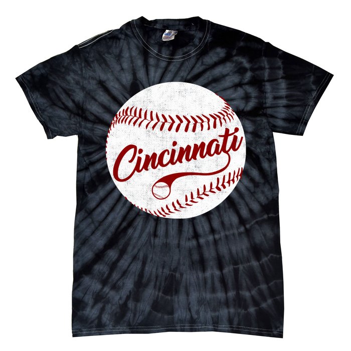 Baseball Cincinnati Vintage Ball Red Seam National Pastime Tie-Dye T-Shirt