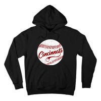 Baseball Cincinnati Vintage Ball Red Seam National Pastime Tall Hoodie