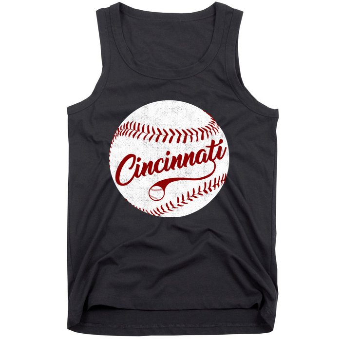 Baseball Cincinnati Vintage Ball Red Seam National Pastime Tank Top