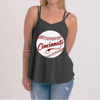 Baseball Cincinnati Vintage Ball Red Seam National Pastime Women's Strappy Tank