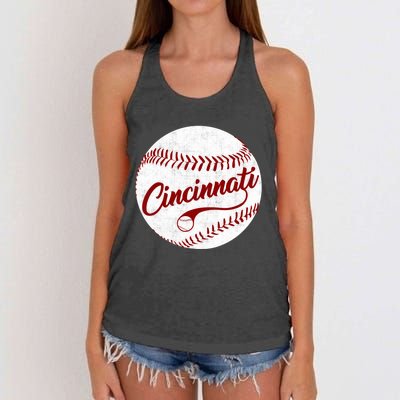 Baseball Cincinnati Vintage Ball Red Seam National Pastime Women's Knotted Racerback Tank