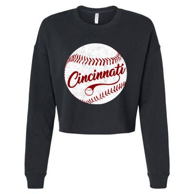 Baseball Cincinnati Vintage Ball Red Seam National Pastime Cropped Pullover Crew