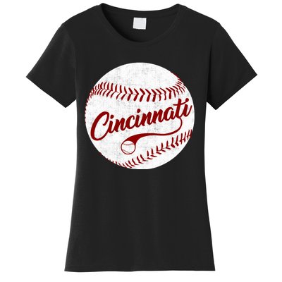 Baseball Cincinnati Vintage Ball Red Seam National Pastime Women's T-Shirt