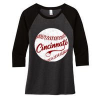 Baseball Cincinnati Vintage Ball Red Seam National Pastime Women's Tri-Blend 3/4-Sleeve Raglan Shirt