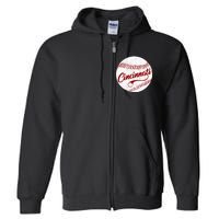 Baseball Cincinnati Vintage Ball Red Seam National Pastime Full Zip Hoodie