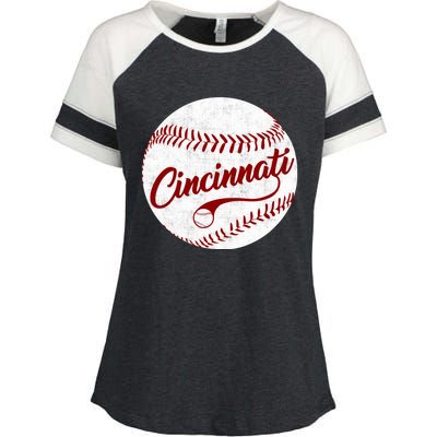 Baseball Cincinnati Vintage Ball Red Seam National Pastime Enza Ladies Jersey Colorblock Tee