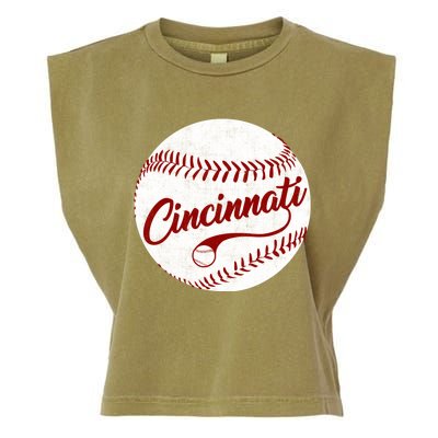 Baseball Cincinnati Vintage Ball Red Seam National Pastime Garment-Dyed Women's Muscle Tee