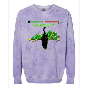 Black Cat Vs Christmas Tree Retro Video Fighting Game Funny Colorblast Crewneck Sweatshirt