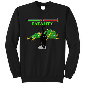 Black Cat Vs Christmas Tree Retro Video Fighting Game Funny Sweatshirt