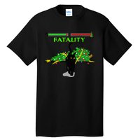 Black Cat Vs Christmas Tree Retro Video Fighting Game Funny Tall T-Shirt