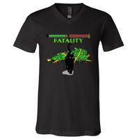 Black Cat Vs Christmas Tree Retro Video Fighting Game Funny V-Neck T-Shirt