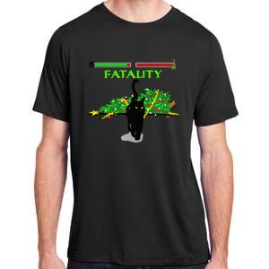 Black Cat Vs Christmas Tree Retro Video Fighting Game Funny Adult ChromaSoft Performance T-Shirt