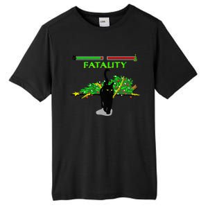 Black Cat Vs Christmas Tree Retro Video Fighting Game Funny Tall Fusion ChromaSoft Performance T-Shirt