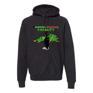 Black Cat Vs Christmas Tree Retro Video Fighting Game Funny Premium Hoodie