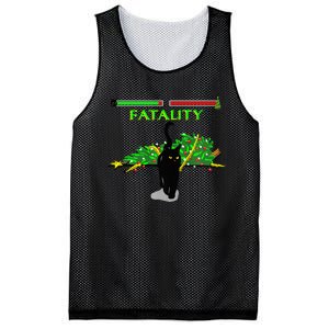 Black Cat Vs Christmas Tree Retro Video Fighting Game Funny Mesh Reversible Basketball Jersey Tank