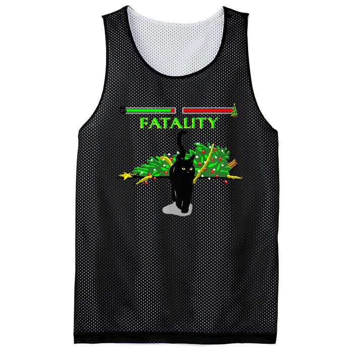 Black Cat Vs Christmas Tree Retro Video Fighting Game Funny Mesh Reversible Basketball Jersey Tank