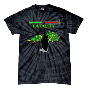 Black Cat Vs Christmas Tree Retro Video Fighting Game Funny Tie-Dye T-Shirt