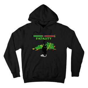 Black Cat Vs Christmas Tree Retro Video Fighting Game Funny Tall Hoodie