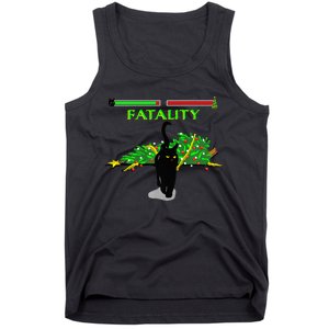 Black Cat Vs Christmas Tree Retro Video Fighting Game Funny Tank Top